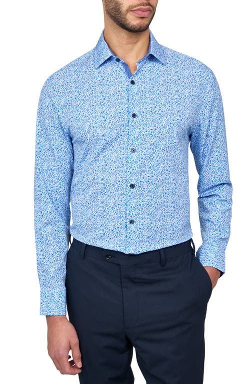 W. R.K Slim Fit Floral Print Recycled Performance Stretch Dress Shirt White Blue at Nordstrom,