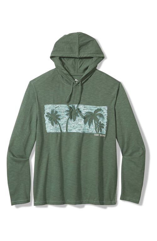 Tommy Bahama Palm Tree Reflections Embroidered Organic Cotton Slub Jersey Hoodie Trout at Nordstrom,