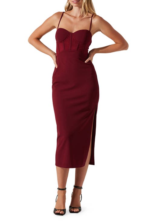 Strapless Draped Midi Dress Red - Luxe Dresses and Luxe Party Dresses