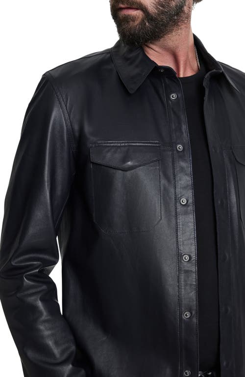 Shop John Varvatos Travis Leather Shirt Jacket In Dark Navy