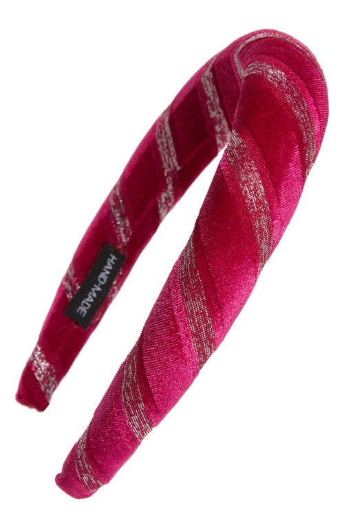 Tasha Metallic Stripe Padded Velvet Headband in Fuchsia at Nordstrom