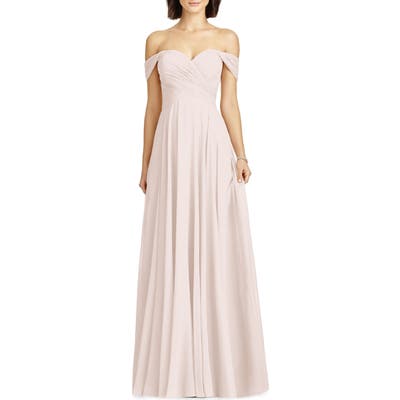 Dessy Collection Lux Ruched Off The Shoulder Chiffon Gown, Pink