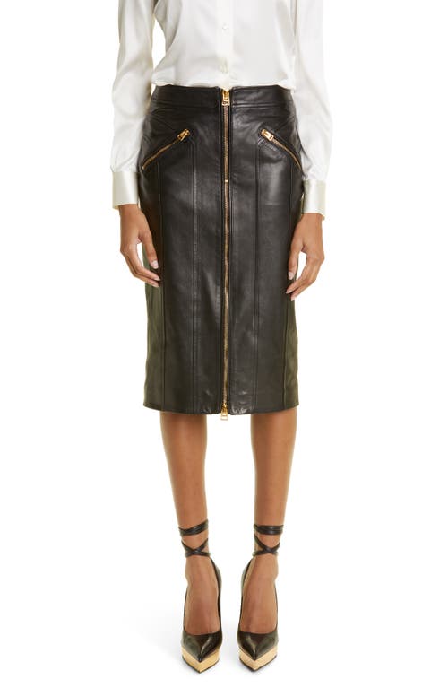 Tom Ford Zip Detail Leather Pencil Skirt in Black