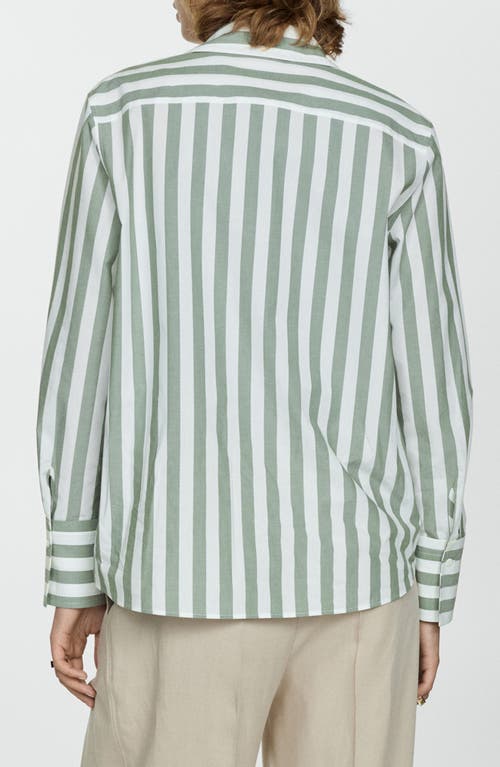 Shop Mango Stripe Cotton Button-up Shirt In Green