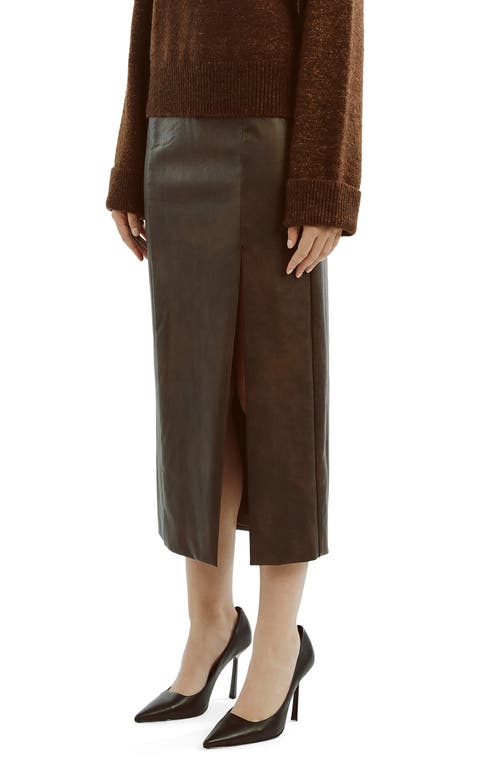 Shop Bardot Dante Faux Leather Midi Skirt In Dark Choco