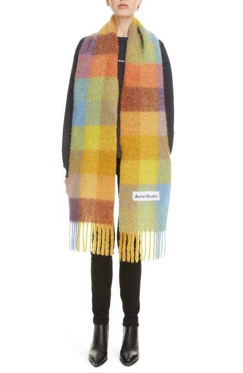 Shop Acne Studios Vally Plaid Alpaca, Wool & Mohair Blend Scarf In Yellow/powder Blue/brown