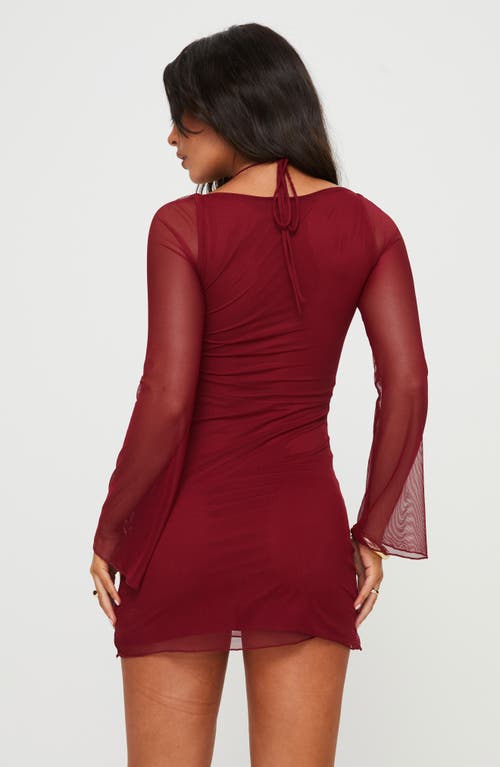 Shop Princess Polly Bilbao Long Sleeve Mesh Minidress In Burgundy