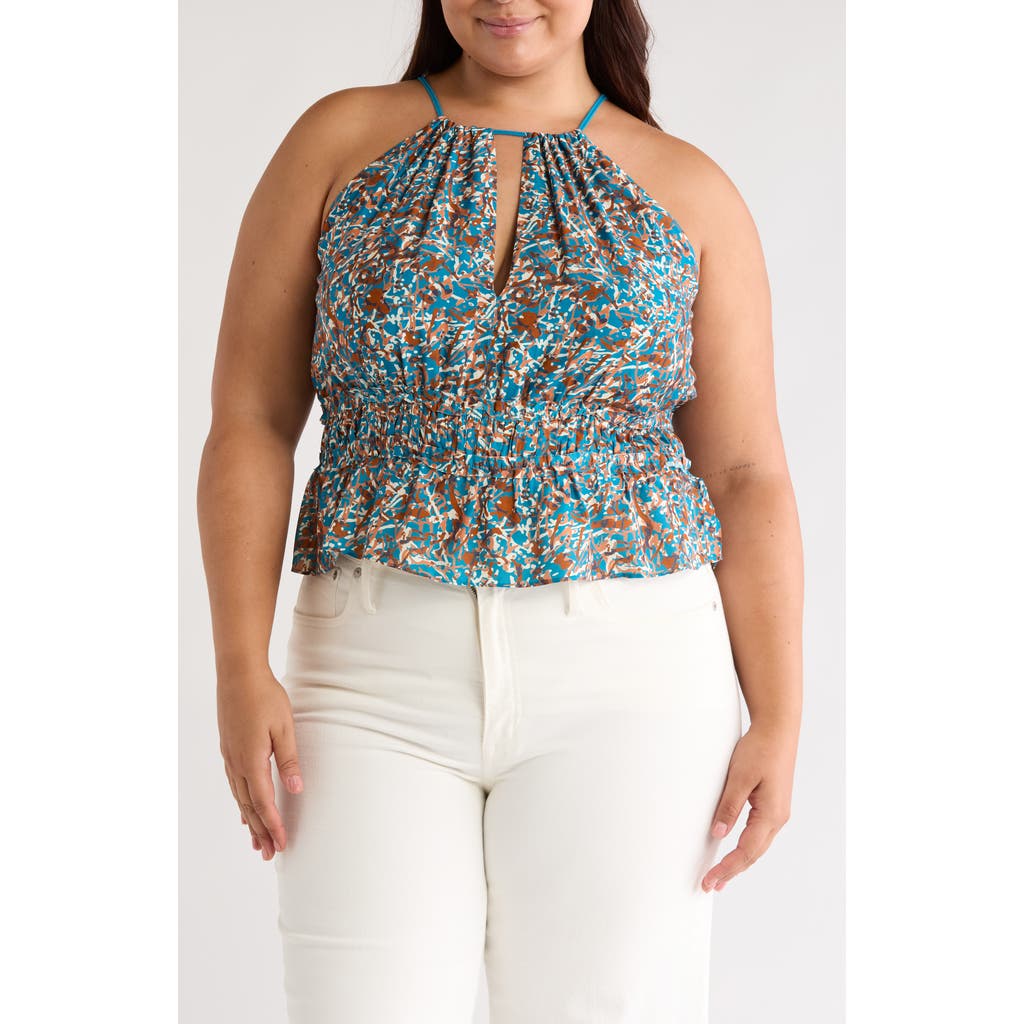 Joie Valarie Keyhole Peplum Tank In Fjord Blue Multi
