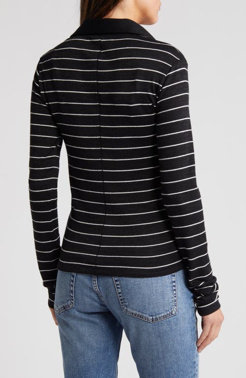 Shop Rag & Bone The Knit Stripe Long Sleeve Polo In Black Multi