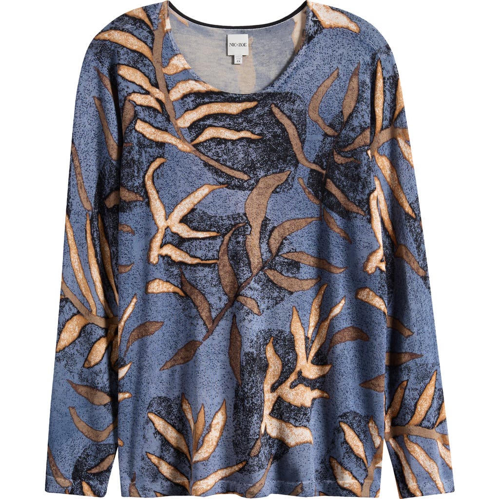 NIC+ZOE Midnight Fern Cotton Blend Top in Indigo Multi