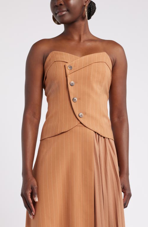 Shop Nordstrom X Harlem's Fashion Row House Of Aama Dandy Button-up Corset In Tan- Ivory Brummell Pinstripe