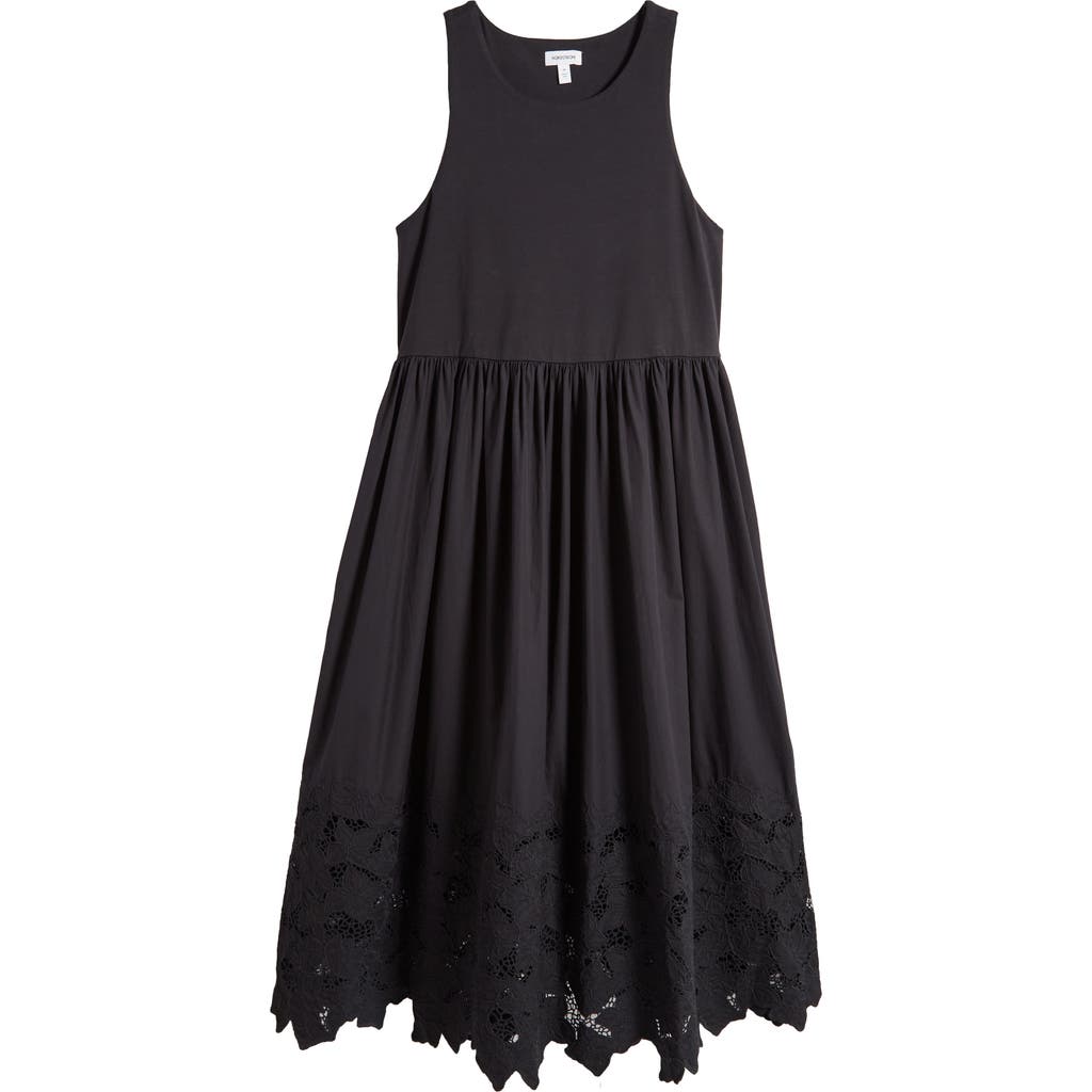 Nordstrom Embroidered Sleeveless Mixed Media Dress In Black