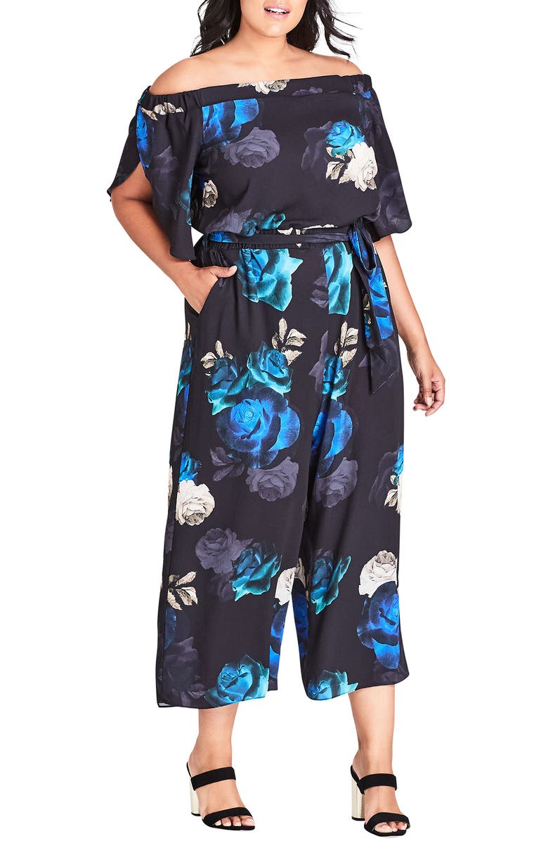 City Chic Electric Floral Print Crop Jumpsuit (Plus Size) | Nordstrom