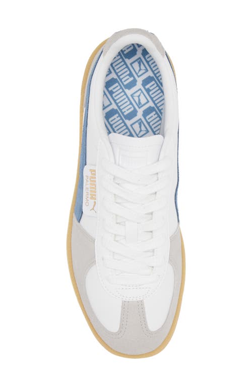 Shop Puma Palermo Leather Sneaker In  White-blue Horizon-gum