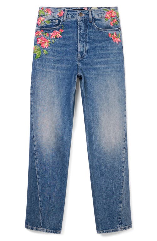 Desigual Carina Embroidered Straight Leg Jeans In Blue