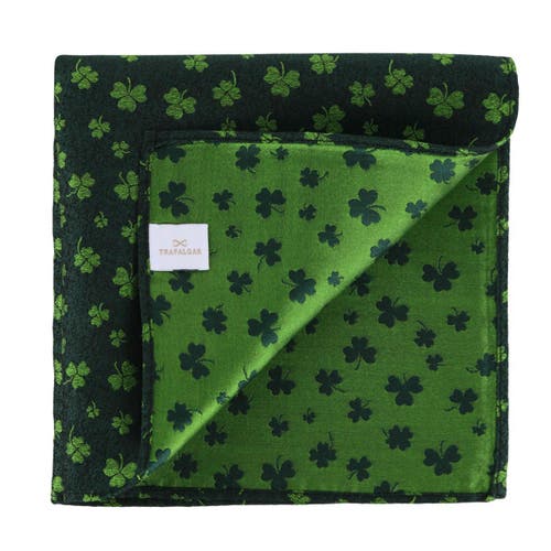 Trafalgar Green Shamrock Novelty Silk 12x12 Pocket Square In Green