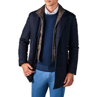 Zanella Classic Fit Stretch Wool Car Coat, Blue