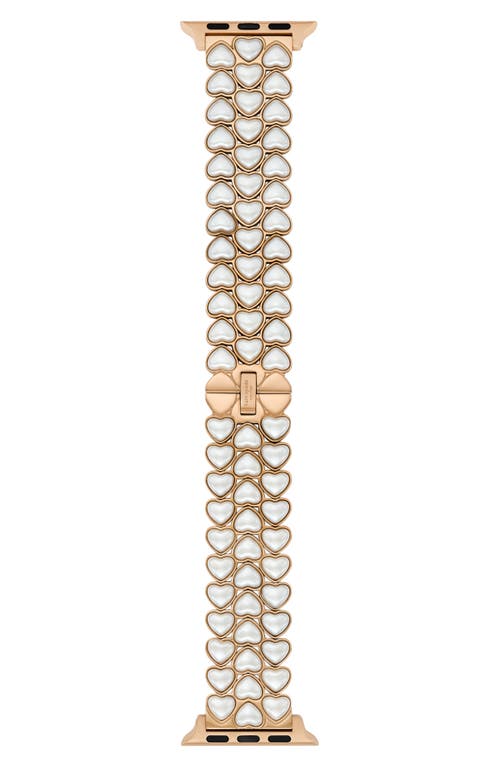 Kate Spade New York Heart Shape Imitation Pearl 20mm Apple Watch® Bracelet Watchband In Rose Gold