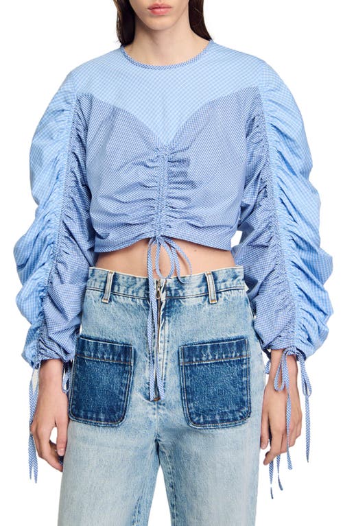 Shop Sandro Patterned Top With Drawstrings In Sky Blue