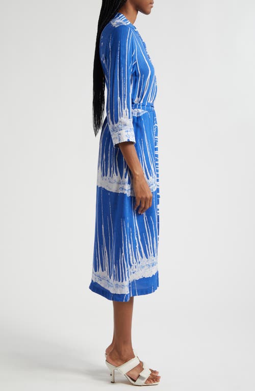 Shop Busayo Kola Tie Belt Three-quarter Sleeve Shirtdress In Blue Multi