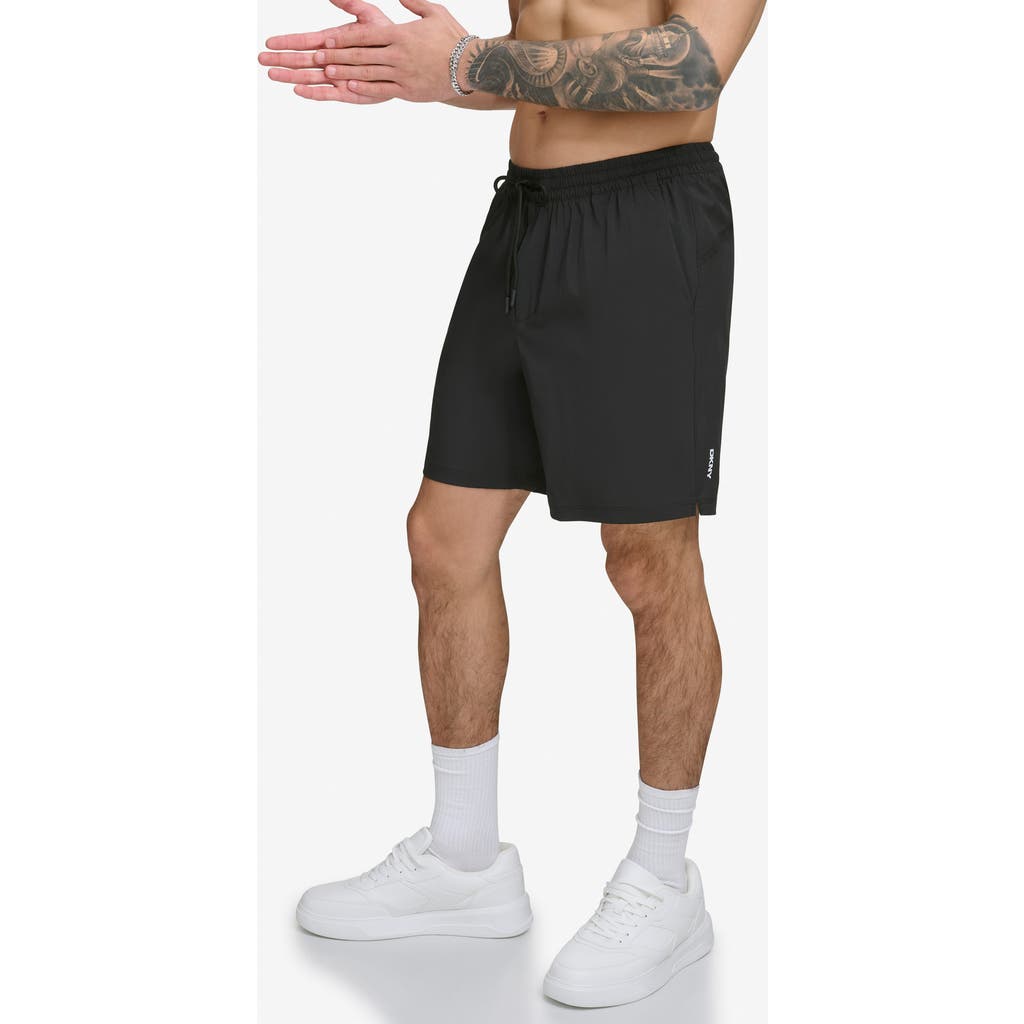 Dkny Core Volley Shorts Lined Swim Trunks In Black