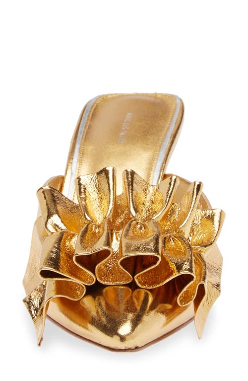 Shop Avec Les Filles Bella Ruffle Kitten Heel Mule In Gold