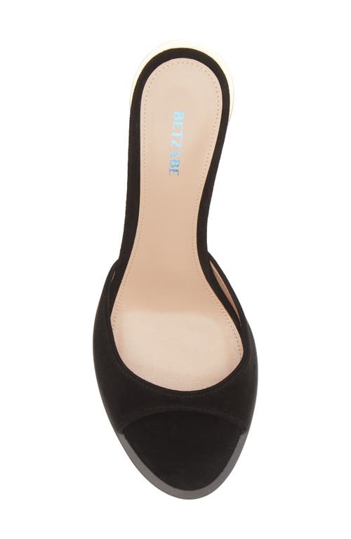 Betzábe Jenni Peep Toe Slide Sandal In Black Suede Matte Gold