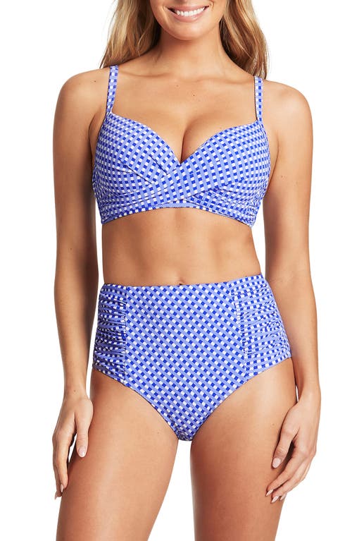 Sea Level Checkmate Cross Front Molded Underwire Bikini Top In Cobalt