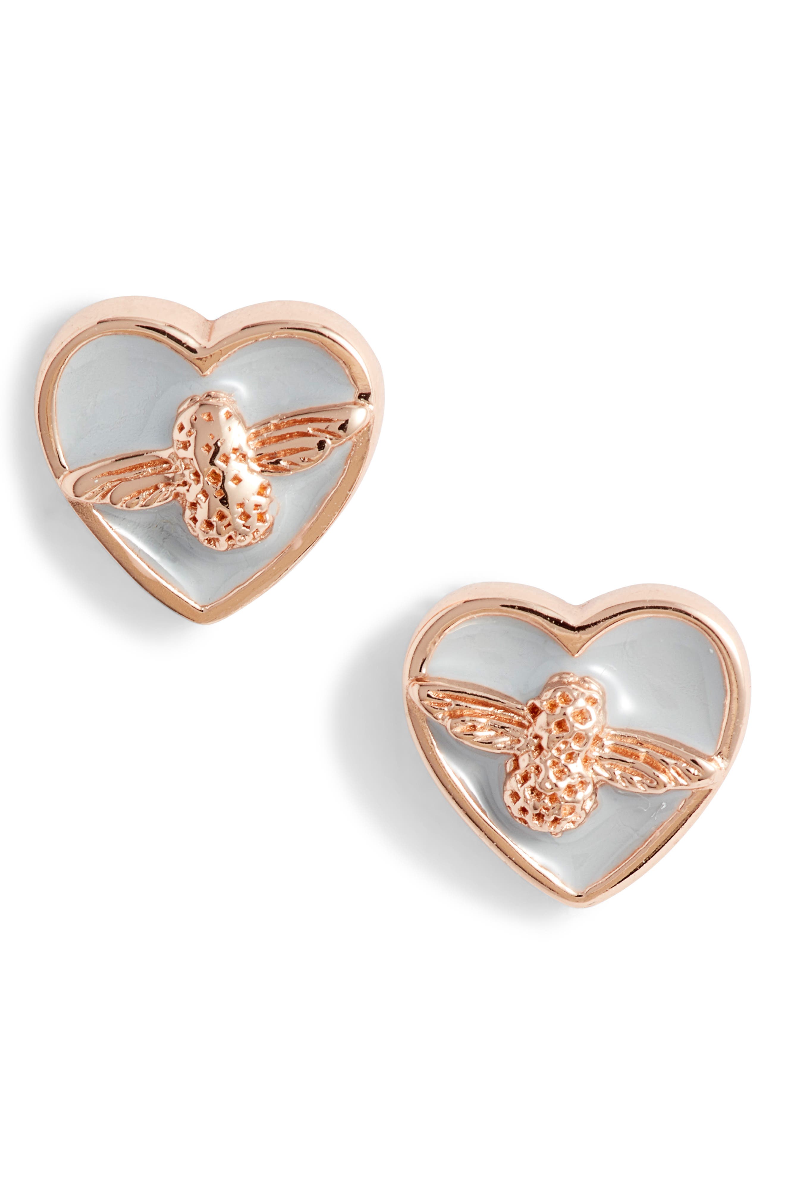 Olivia Burton Love Bee Stud Earrings In Grey/ Rose Gold
