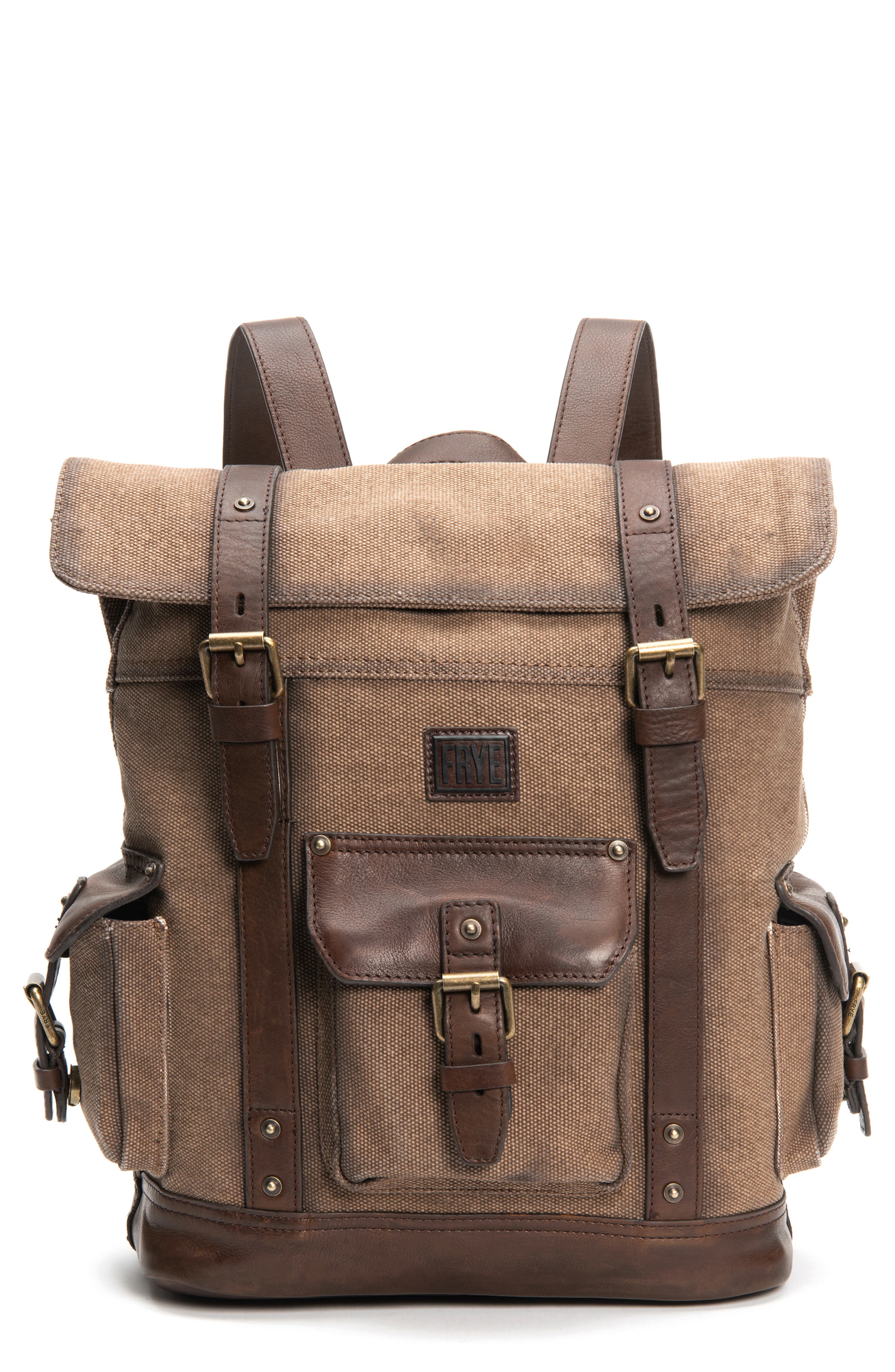 frye leather backpack