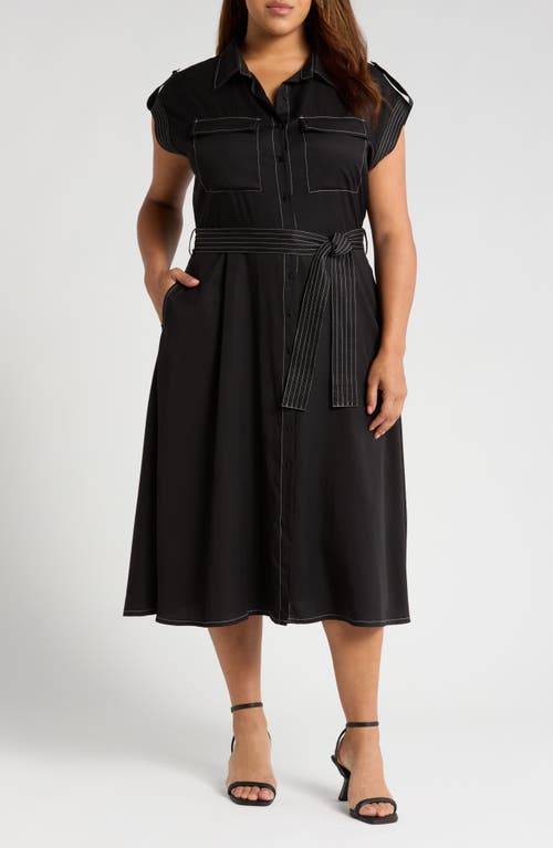 Shop Ciebon Josette Beltled Midi Shirtdress In Black White