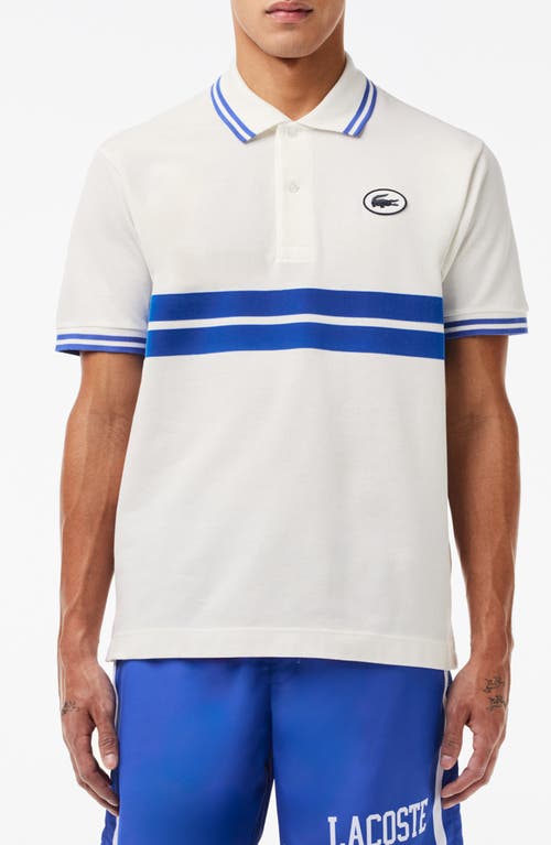 Lacoste Striped Organic-cotton Polo Shirt In Farine/ladigue