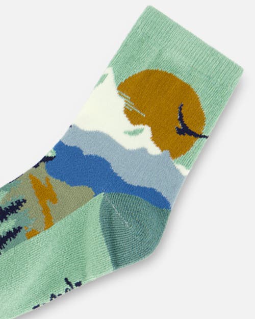 Shop Deux Par Deux Boy's Socks Sage With Landscape In Jadeite