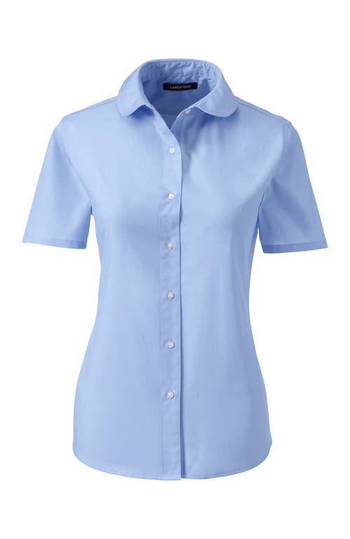 Shop Lands' End School Uniform  Short Sleeve Peter Pan Collar Broadcloth Shirt In Light Sea Blue