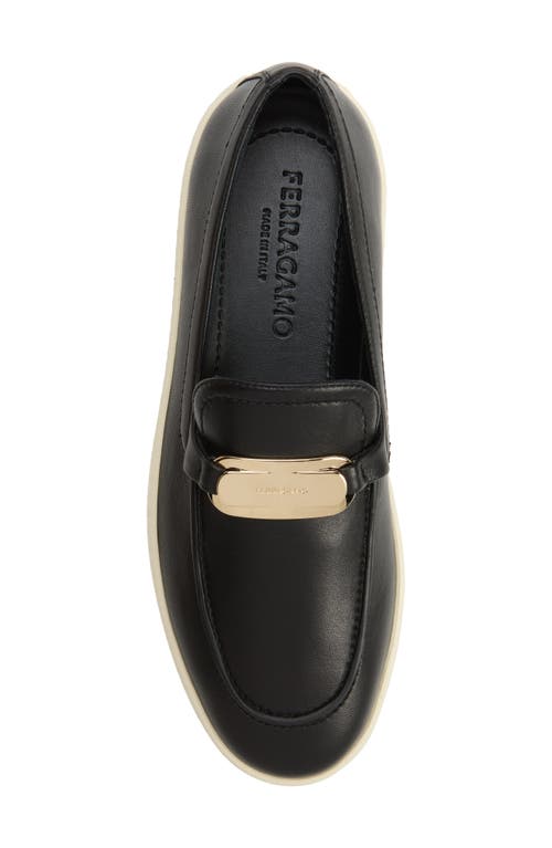 Ferragamo 'crio' Black Loafers With Logo Plaque In Black