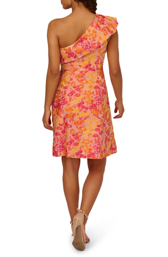 Shop Adrianna Papell Floral Jacquard One-shoulder Cocktail Dress In Orange Multi
