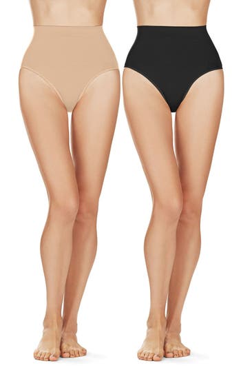 Memoi Body Smoothers 2-pack Shaping Briefs In Nude-black