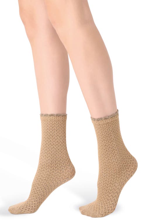 Oroblu Metallic Crew Socks in Camel 