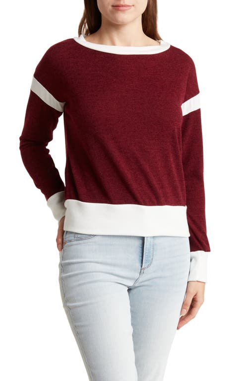 Shop Go Couture Spring Varsity Long Sleeve Top In Burgundy/ivory