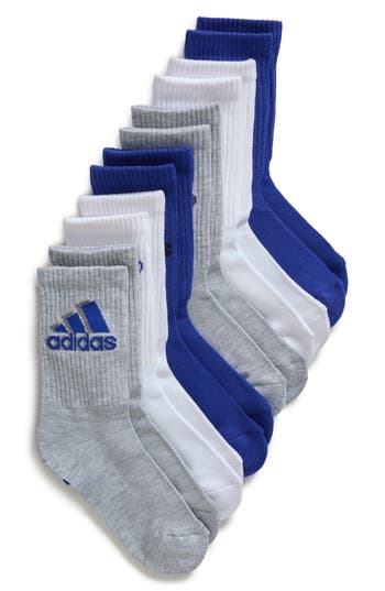 Adidas Originals Adidas Kids' Cushioned 2.0 6-pack Crew Socks In Lucid Blue/heather/white
