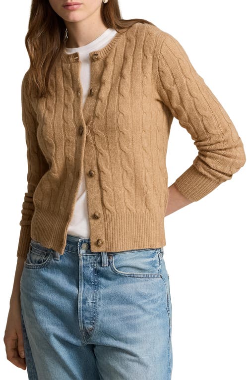 Shop Polo Ralph Lauren Cable Cashmere Cardigan In Collection Camel Melange