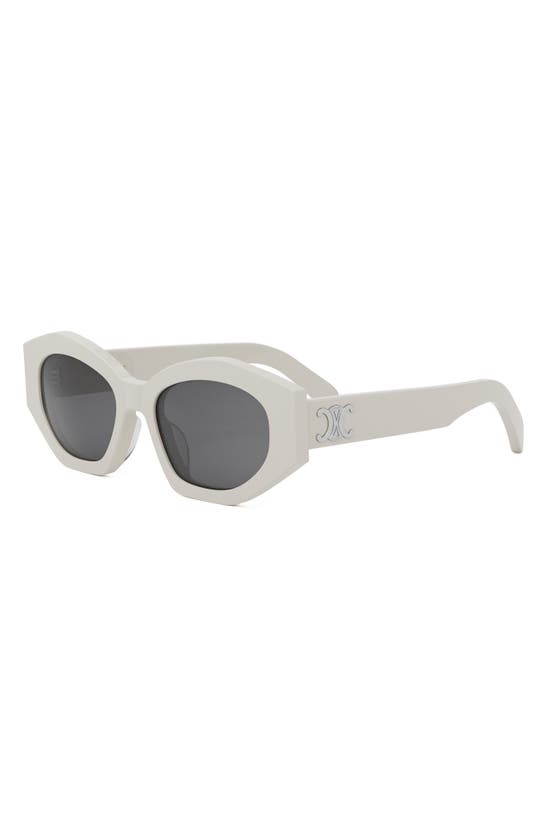 Shop Celine Triomphe 55mm Oval Sunglasses In Ivory / Smoke