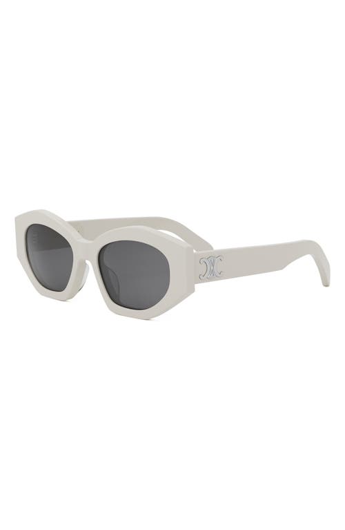 Shop Celine Triomphe 55mm Oval Sunglasses In Ivory/smoke