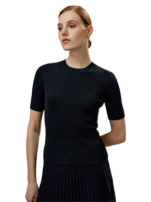 Lilysilk Essential Silk Knit Top In Navy Blue