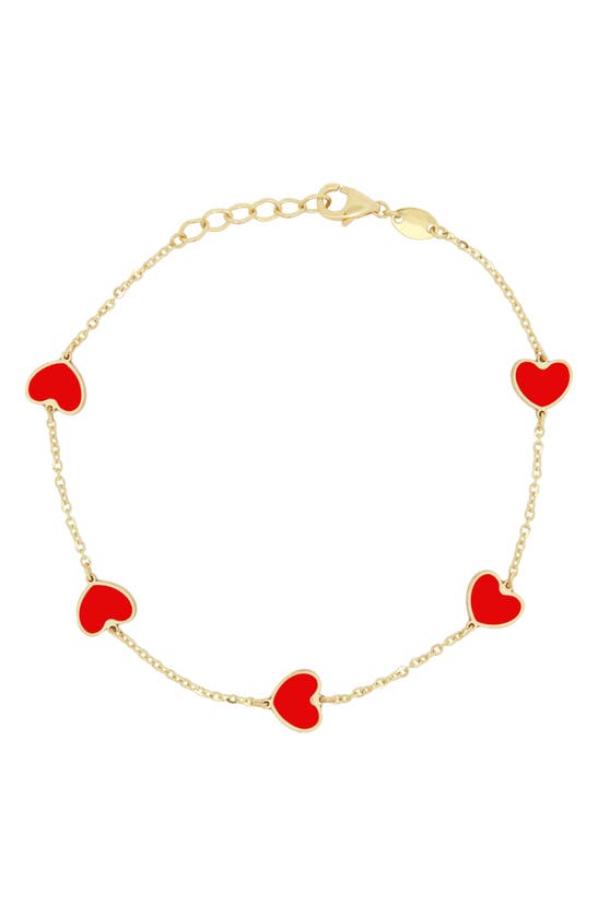 House Of Frosted Heart Station Chain Bracelet In Gold/ Coral