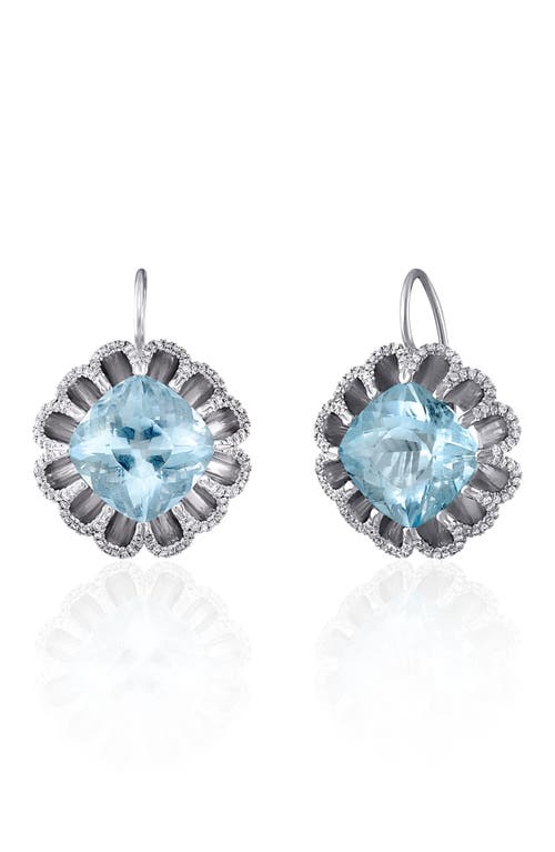 Floating Aquamarine & Diamond Drop Earrings in White/Diamond/Aquamarine