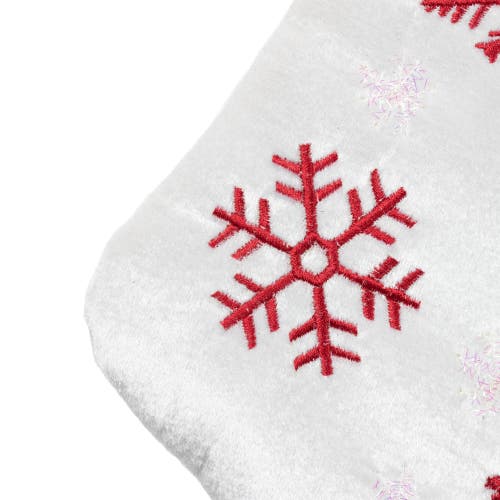 Northlight 19" Red And White Velvet Embroidered Snowflake Christmas Stocking In Red