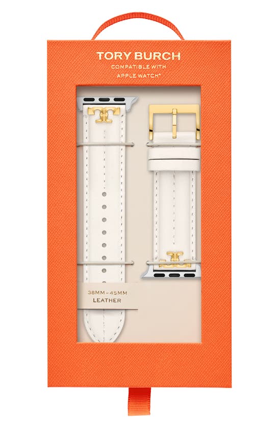 Tory Burch The Kira Leather 20mm Apple Watch® Watchband In Ivory