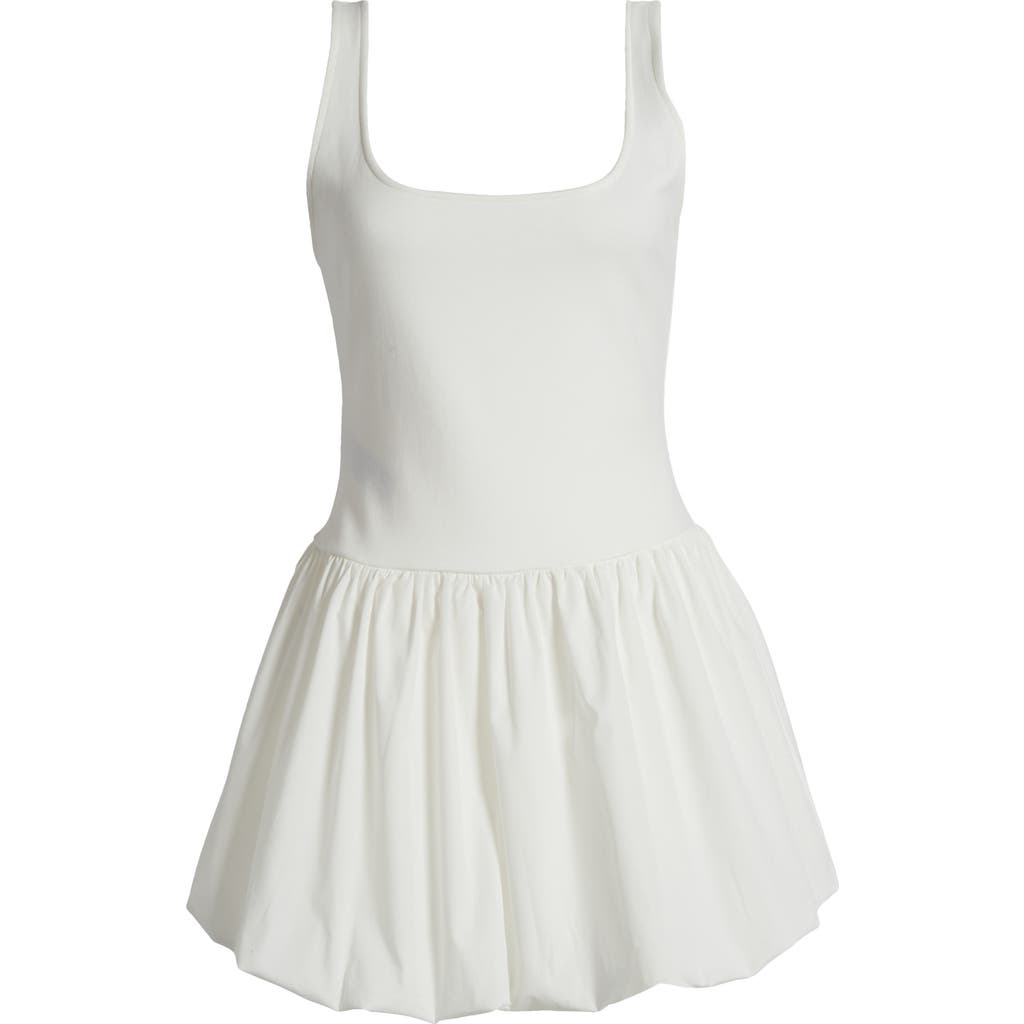Mango Nube Mixed Media Stretch Cotton Bubble Hem Minidress In Natural White