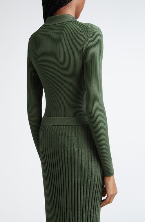 Shop Zimmermann Rib Long Sleeve Polo Sweater In Forest